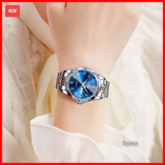 Large Face Unisex Dress Watch Stainless Steel Waterproof Luminous Date
